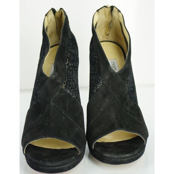Jimmy Choo Vivid Black Lace Suede Platform Peep Booties Size 40.5 10.5 New $890 - Picture 9 of 10